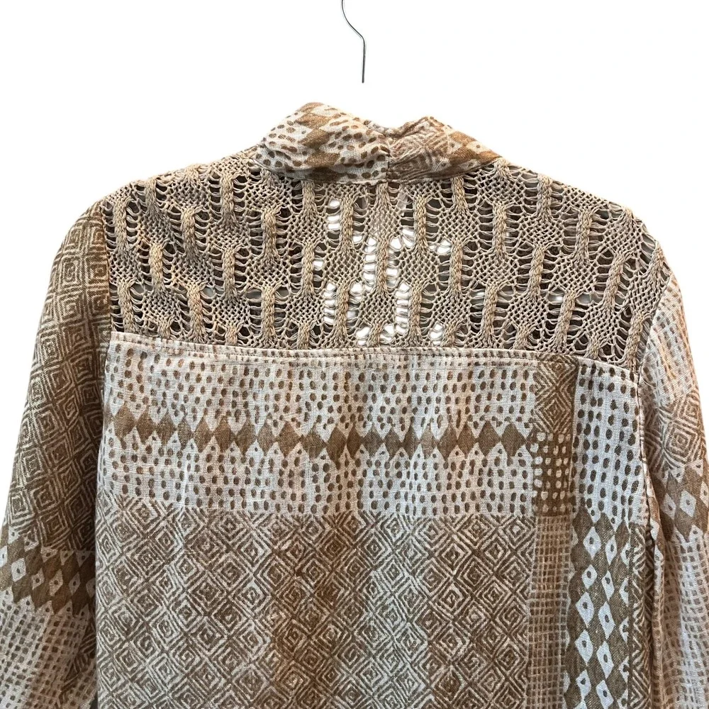 Chicos Linen Open Front Cardigan Tan Size 2 (L/XL) Kimono Boho Lagenlook Relaxed